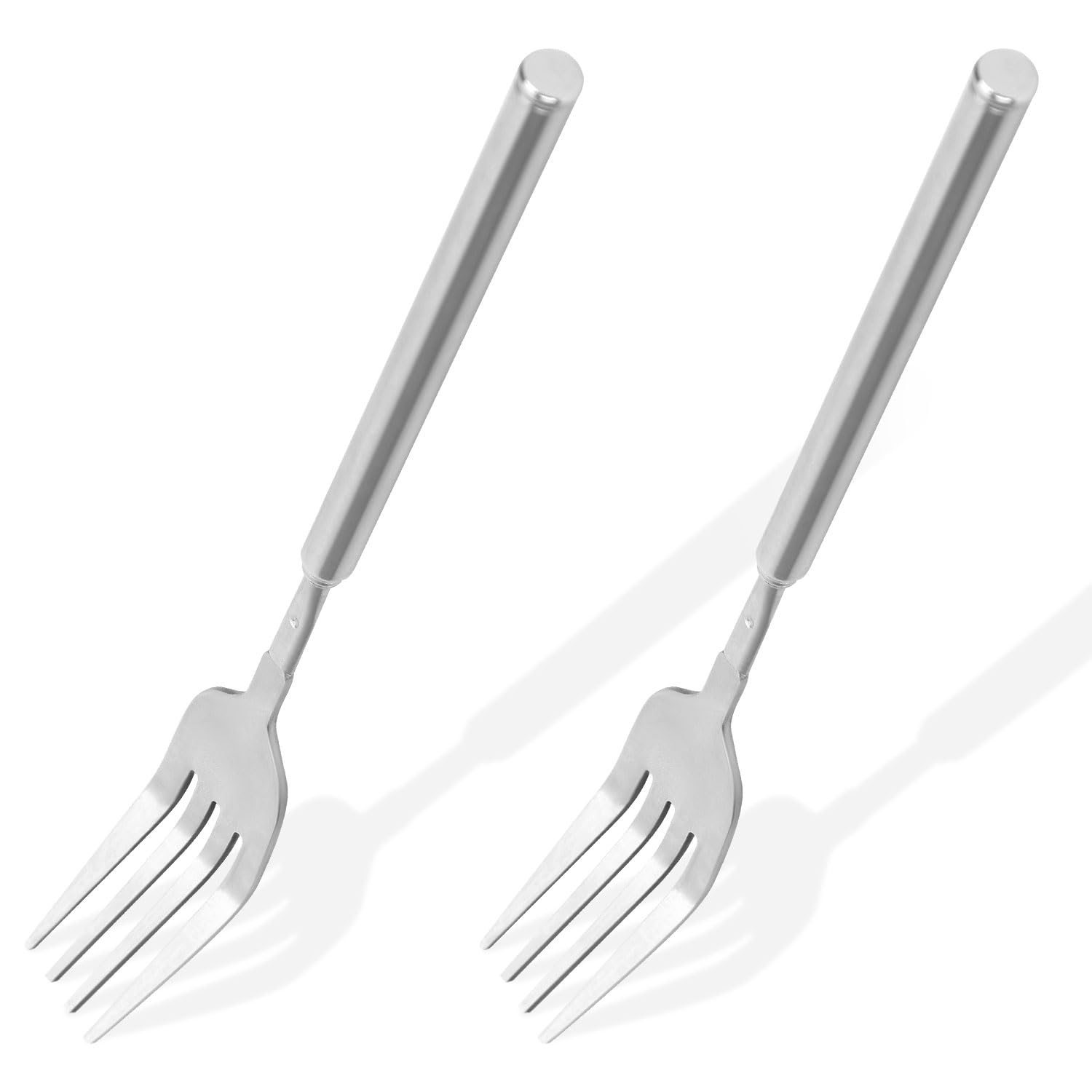 2pcs Extendable Forks, 8.66-25.59 Inch Extra Long Handle Telescopic Expandable Stainless Steel Retractable Dinner Forks for Dessert, Fruit, BBQ Tableware Supplies