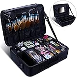 Relavel Makeup Train Case 3 layer Multi Functional Professional Makeup Bag Large Make Up Artist Box Cosmetic Organizer with DIY Dividers Movable Mirror for Cosmetics Makeup Brushes Beauty Tool (Black)