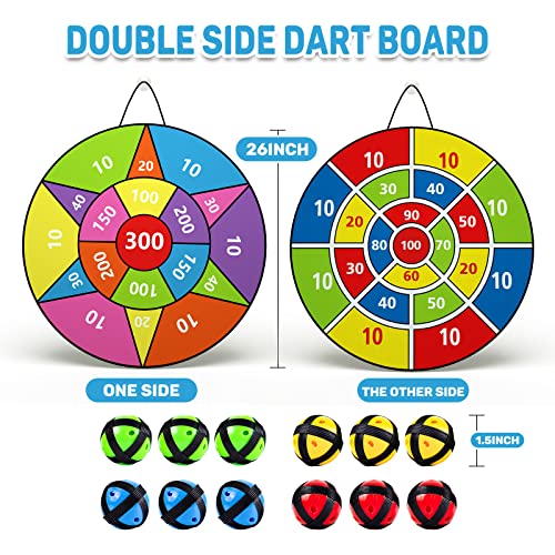 Ayeboovi Dart Board for Kids, 26 inch Dart Board, Yard Games for Kids with Hooks & 12 Sticky