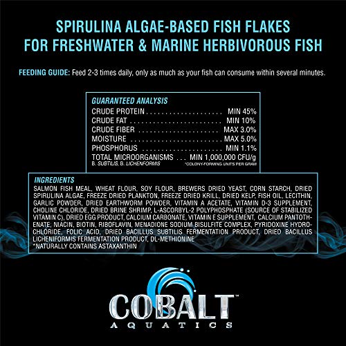 Cobalt Aquatics Spirulina Fish Food Flakes with Probiotics