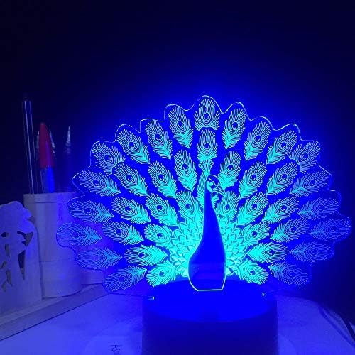 3D Night Light Spreads Tail Peafowl 3D Led Night Light 7 Color Changing Animal Table Lamp Home Decor Gifts