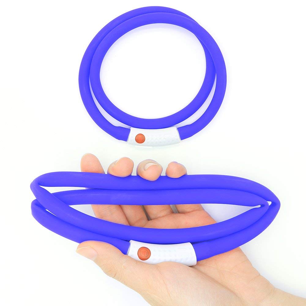 Clan_X LED Dog Collar, USB Rechargeable Silicone Glowing Pet Collar for Dogs, Light Up Doggy Collars Keep Your Dogs Be Seen& Be Safe (Blue-Silicone)