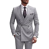 Men's Suit 2 Piece Double Breasted Tuxedo for Men Slim Fit Groom Blazer Pants Suits Set for Mens Wedding Party Prom