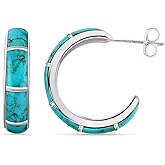 Turquoise Earrings for Women in 925 Sterling Silver Beach Boho Western Hoop Earrings Turquoise Jewelry Wedding Anniversary Valentines Day Gifts for Womens