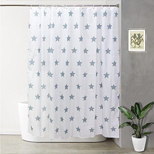 Shower Curtain Mildew Resistant Polyester Fabric Water Repellent Anti bacterial Neutral Design with 12 Curtain Hooks 70.8x70.8 inches Star Pattern By iYaYoo
