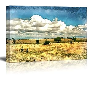 Canvas Prints Wall Art - African Savannah Landscape with Several Trees Illustration - 12" x 18"