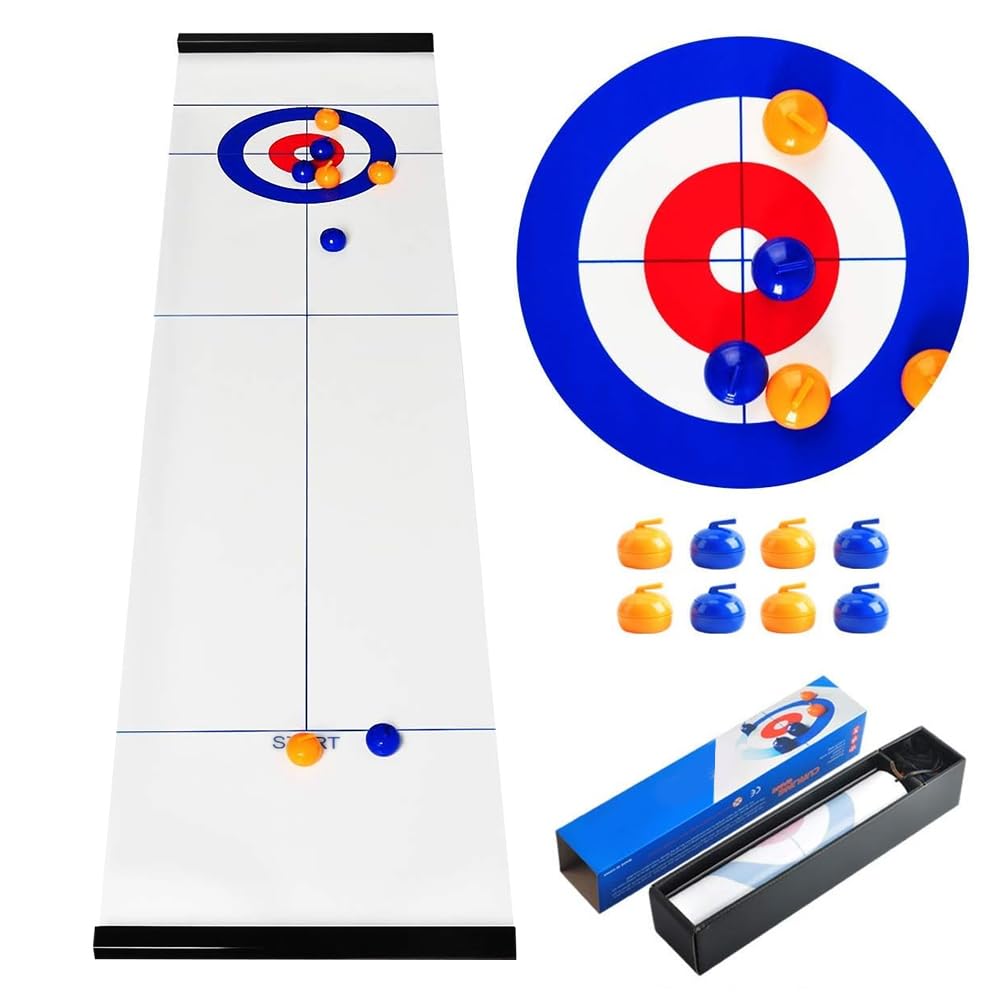 Lotvic Tabletop Curling Game, Family Games for All Members, Quick & Easy to Set-Up Curling Game, Compact Fun Family Games, Portable Tabletop Games for Adult Travel Home Party Office (Curling Game)