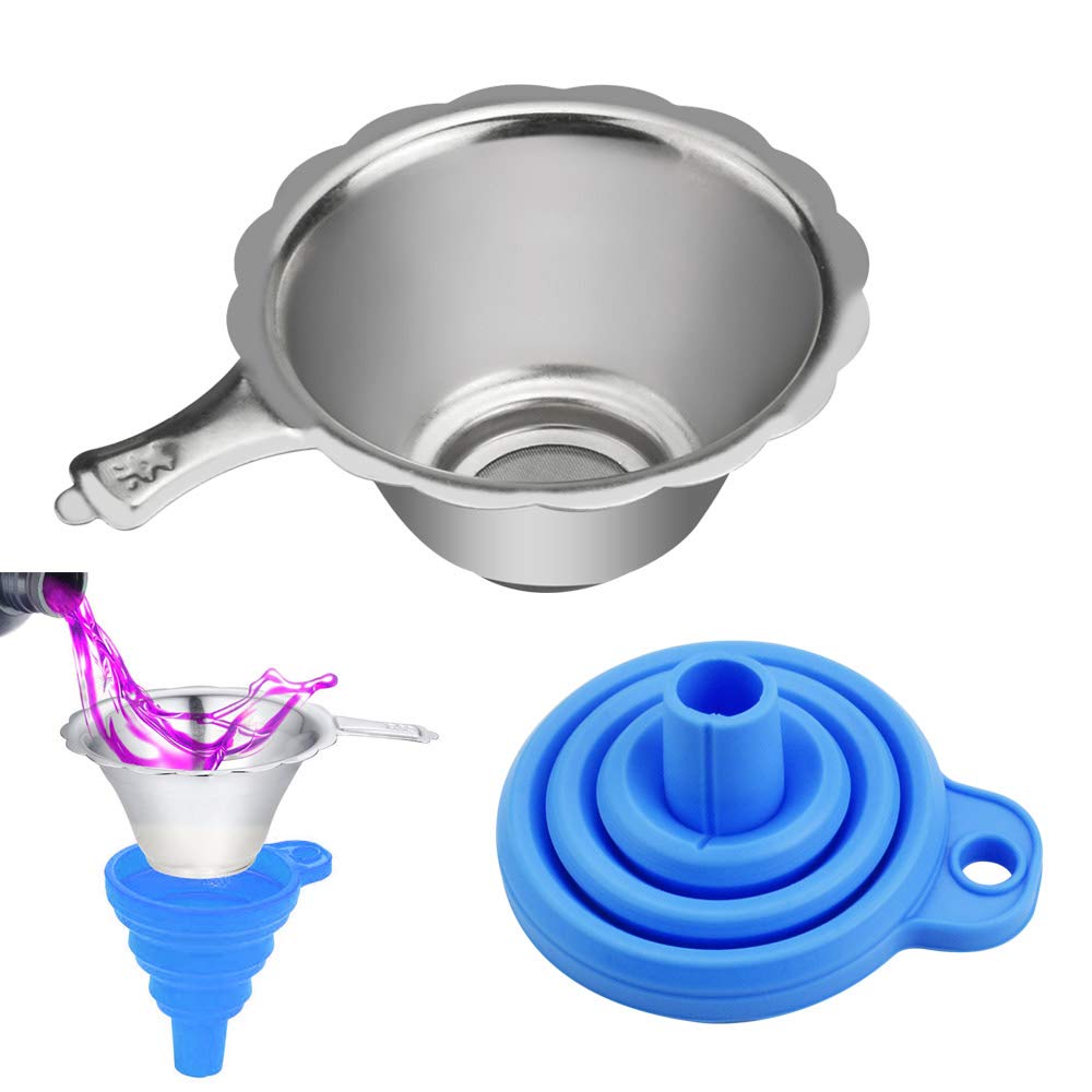 KBNIAN 3D Printer Filter, Foldable Silicone 3D Printer Funnel Kit + Stainless Steel Filter Funnel with Thin Mesh Layer, 3D Printer Accessories for Filtering and Recycling Waste