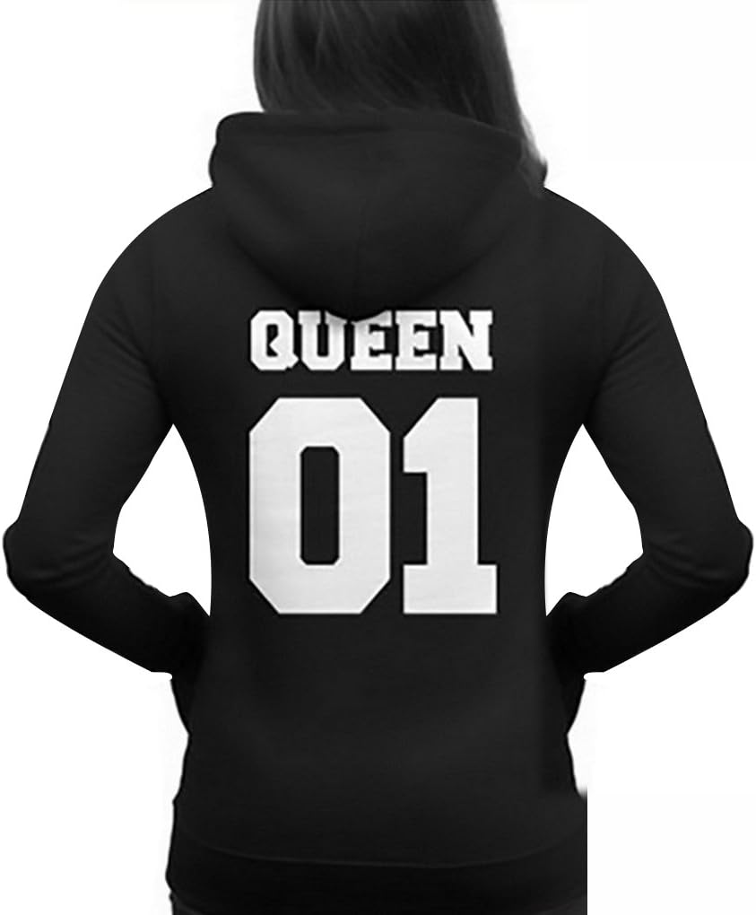 Runbu Cute Matching Couple Hoodies King Queen Hooded Sweatshirt Unisex Clothes (Female&S)