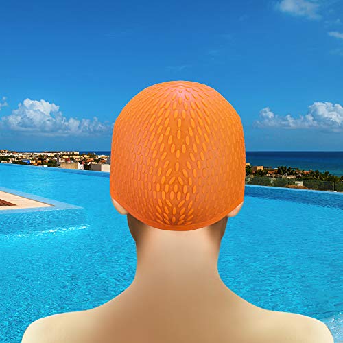 Msicyness Swimming Caps for Men and Women Long Curly Hair Swim Cap Stretchy Swimmer Hat Unisex Adults Size - Thumbnail 6