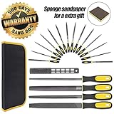 18Pcs Hand Tool File Set - High Carbon Steel Files Set with Flat, Triangular, Round Rasp, Half Round Flat & Needle Files W/Soft Rubber Handles For Woodwork, Metal, Model & Hobby Applications