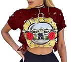 FISACE Women's Short Sleeve Ripped Guns N Rose Crop Tops