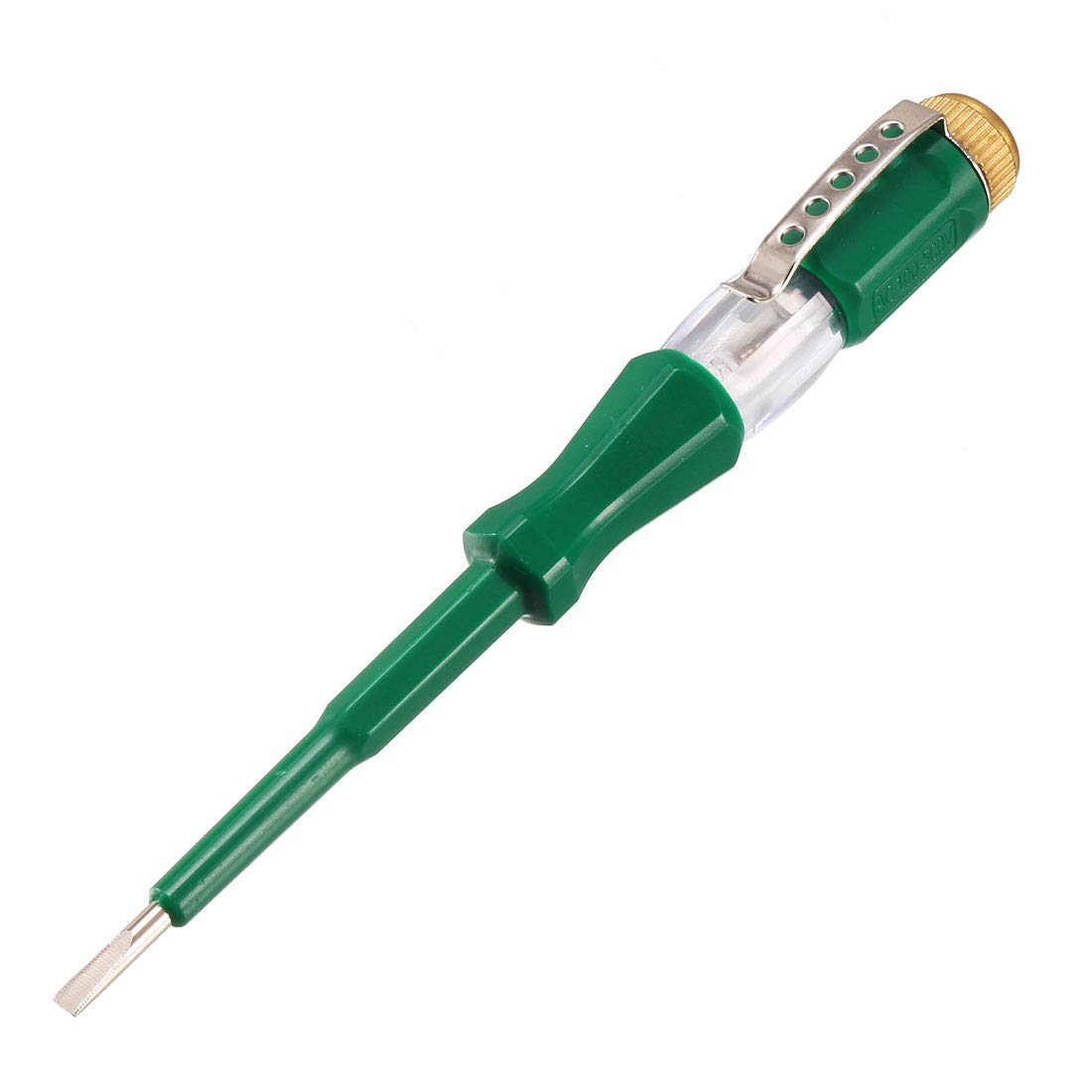 sourcing map Voltage Tester AC 100-500V with 3mm Slotted Screwdriver with Clip for Circuit Test, Green