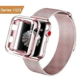 AdMaster for Apple Watch Band 38mm Stainless Steel Metal Replacement Wristband Milanese Sport Strap and Apple Watch Screen Protector for Apple Watch Series 3 2 1, Rose Gold