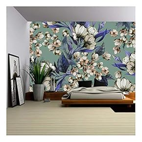 Seamless Floral Pattern with Eustoma on Light Background, Watercolor - Removable Wall Mural | Self-Adhesive Large Wallpaper - 66x96 inches