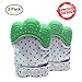 Baby Teething Mittens Soothing Pain Relief Teether with Non-Scratch Button Fastener / Travel Bag 3-12 months Babies Shower Gifts Mitt Silicone Toys by MaBaby (Mint Green)