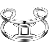 beautlace Horoscope Zodiac Adjustable Ring 12 Constellation Astrology 18K Gold/Silver/Black Gun Plated Opening Statement Ring for Women Men Jewelry Gift KR0002