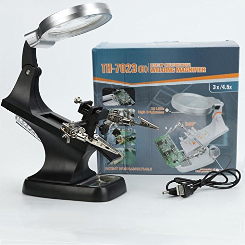 Hotkey Multifunctional LED Helping Hand Magnifying Soldering Iron Stand Lens Magnifier Clamp Tool Kit Repair Station Welding And Assembling(Black) - Thumbnail 5