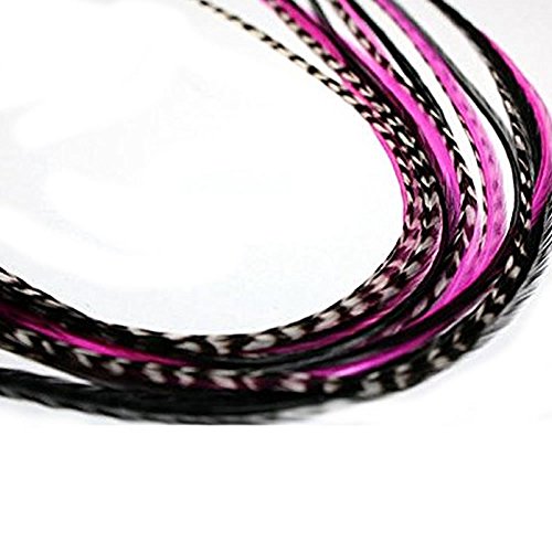 Feather Hair Extension Pink & Black Mix 6"-11" Feathers for Hair Extension Includes 2 Silicone Micro Beads 5 Feathers