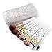 Mooxury Synthetic Kabuki Makeup Brushes Set Professional 15 Pcs with Premium Pouch - White