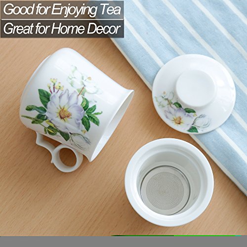 TEANAGOO M01-5 Tea-Mug with Infuser & Lid,13.7 OZ, Camellia, Brewing Strainer for Loose Leaf Green Chinese Mug Mom Women TEANAGOO - Thumbnail 5
