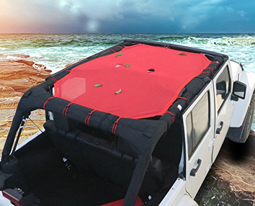 Bentolin New Red Durable Full Cover Mesh Shade Top Sunshade UV Protection for Jeep Wrangler 2007-2017 4 Door