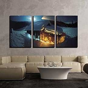 3 Piece Canvas Wall Art - Tourist Heated by The Fire in a Cold Night, Near-Summer Dwelling Shepherds - Modern Home Art Stretched and Framed Ready to Hang - 16"x24"x3 Panels