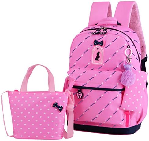 Backpack for Girls Hearts Bow 3pcs Waterproof School Backpack for Girls Children School Bags Bookbags (pink)