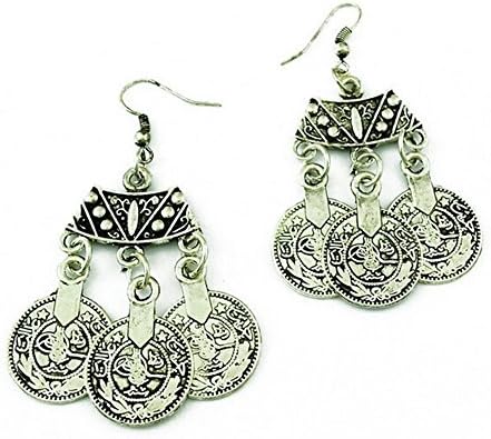 Lovage Vintage Tibetan Silver Round Coin Embossed Dangle Drop Hook Earrings (Silver)