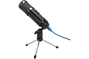 USB Condenser Recording Microphone, Professional Plug & Play Desktop Cardioid Condenser Mic with Tripod & Fixing Clip, for Co