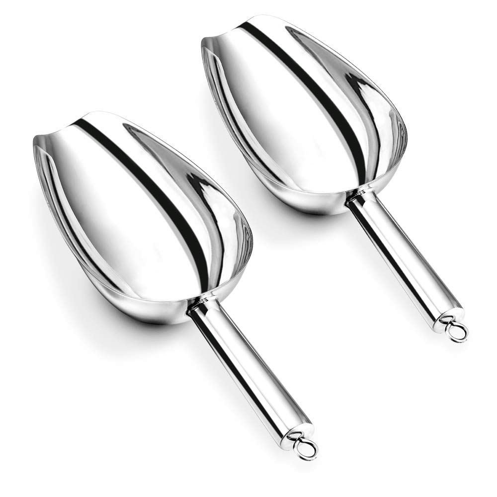 HaWare Ice Scoop, 5OZ Small Stainless Steel Sweet Food Flour Pet Scoop for Kitchen Bar Buffet Party Garden, Non-Toxic & Healthy, Mirror Finished & Dishwasher Safe- 2 Pcs