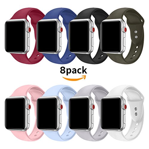 Sport Band Compatible with Apple Watch 38mm 40mm 42mm 44mm,Soft Silicone Strap Replacement Wristbands Compatible with Apple Watch Sport Series 4 Series 3 Series 2 Series 1 Nike+ Sports and Edition