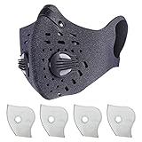 HTSM Dust Mask Anti Pollution PM2.5 Face Masks Washable and Reusable Dustproof Respirator Safety Mask with 2 Valves and 4 Activated Carbon N99 Filters Made for Men Women Outdoor Activities (Grey)