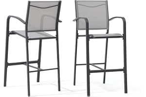 OC Orange-Casual Outdoor Bar Stool Set of 2, All-Weather Aluminum Textile Fabric High Top Patio Dining Chair, Counter Height Metal Barstool High Back Armchair, for Backyard, Porch, Balcony, Grey