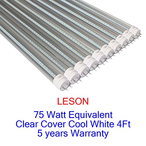 LESON 75W Equivalent T8 4ft G13 LED Tube Light Dual-Ended Powered 22W Cool White 6000K Clear Cover 100-277V Super Brightness 10-Pack - Thumbnail 7