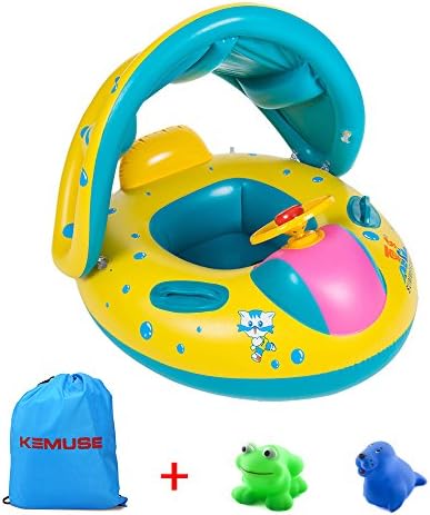 Kemuse Inflatable Baby Toddler Pool Float Swimming Ring with Sun Canopy for the Age 6-48 Months with Bath Toys / Storage Bag