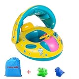 Kemuse Inflatable Baby Toddler Pool Float Swimming Ring with Sun Canopy for The Age 6-48 Months with Bath Toys & Gift Storage Bag