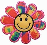 Psychedelic Hippie Flower Power Daisy Happy Face Iron On Patch