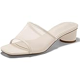 Coutgo Women's Square Open Toe Chunky Heel Slide Sandals