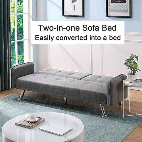 SLEERWAY Futon Sofa Bed with Cup Holders, 3 Angles Adjustable