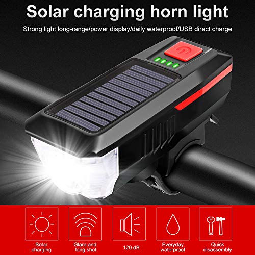 SEANKEI Bicycle Headlight, Solar Bike Front Light Taillight High Bright Mountain Road Cycling Safety Commuter Flashlight with 3 Modes, Waterproof Bike Light