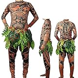 WEEOH Moana Maui Tattoo T Shirt/Pants Halloween Cosplay, Brown, Size X-Large