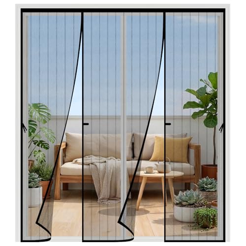 Moustiquaire Porte Magnetique,180x222cm Moustiquaire Baie Vitrée Coulissante,Aimantée Double Ouverture Latérale,Fermeture Automatique,Sans Perçage,Anti-moustiques pour Entree Balcon Salon Veranda