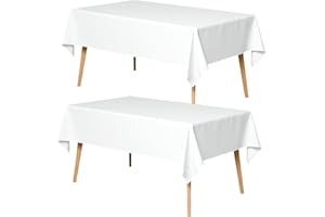 TRLYC Table Cloth - 60x84 Inch 2 Packs White Rectangle Tablecloths Washable Polyester Table Cover for Wedding Parties Buffet 