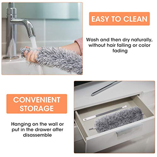 Microfiber Dusters for Cleaning with Telescoping Extension Pole (30-100 inches) Scratch-Resistant Cover, Bendable, Washable, Detachable, Lint Free Dusters for Cleaning Ceiling Fan, Blinds, Cobwebs - Thumbnail 4