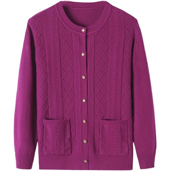 Purple Hanger Women's Acrylic Grandad Cardigan – Loose Fit, Long Sleeve, Open Front With Pockets, Plus Size Winter Knit