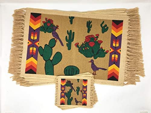 Spirit Quest Supplies Western Wildlife Placemats & Coasters: Native Design Animals Kitchen & Dining Table Set of 4 Table Mats & 4 Drink Coasters (Road Runners)