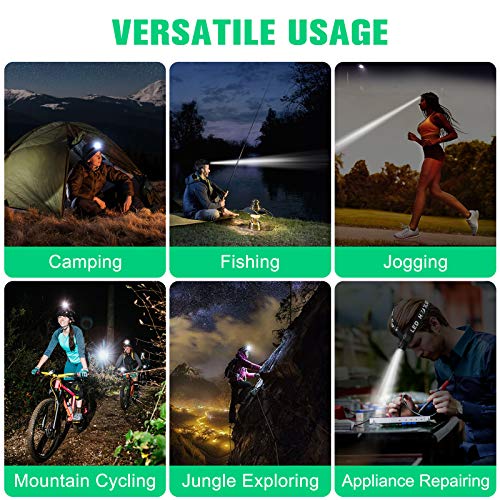 Cocoda Linterna Frontal Led USB Recargable, Zoomable Luz y 4 Modos de Luz de 90° Ajustable Linterna de Cabeza, Impermeable Frontal Cabeza Luz para Acampar, Correr, Pescar, Ciclismo
