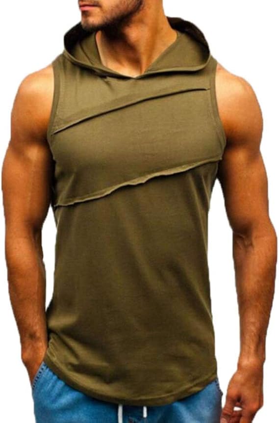 Amazon メンズフード付き刺繍入りレターベストフィットネススポーツベストは あらゆる種類のスポーツや家庭に適しています Color Green Size S タンクトップ 通販