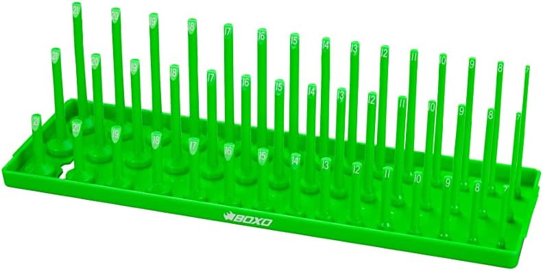 BOXO 3/8 Drive Vertical Socket Tray 3 Tier 45 Piece Green Holder B-38VERT3-G